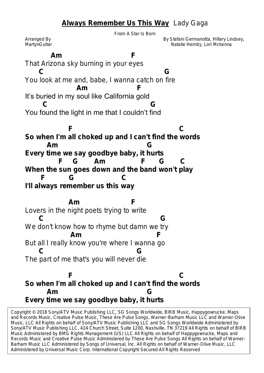 Always Remember Us This Way Guitar scores gallery preview page 1