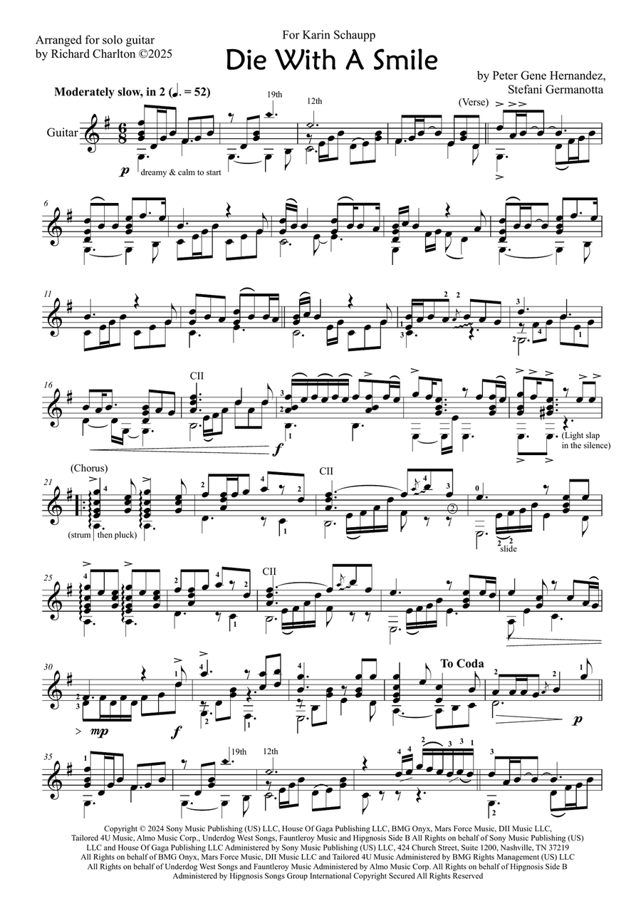 Die With A Smile Die With A Smile Acoustic Guitar scores gallery preview page 1