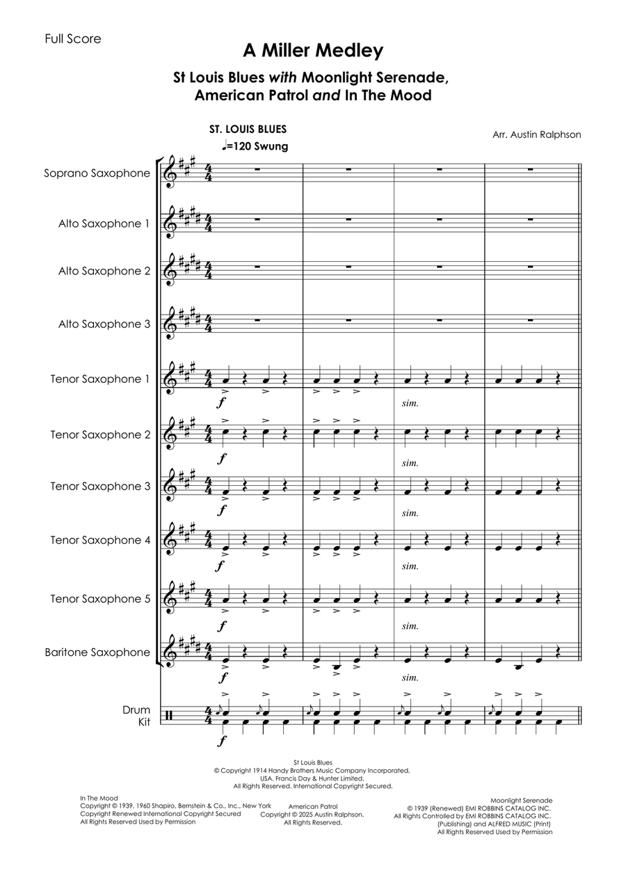 Medley: St. Louis Blues with Moonlight Serenade and In The Mood Woodwind Ensemble scores gallery preview page 3