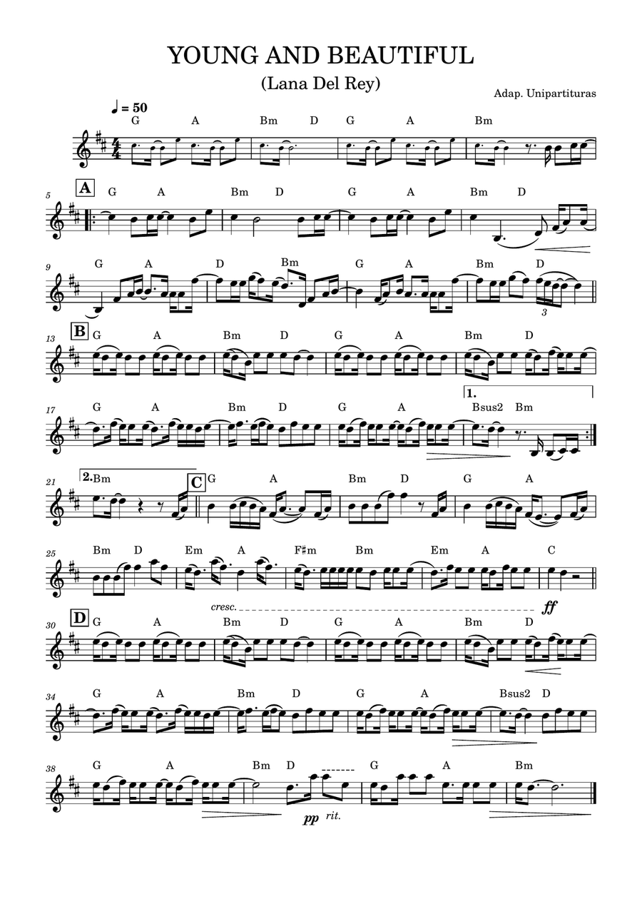 Young And Beautiful - Partitura com cifra Piano Solo scores gallery preview page 1