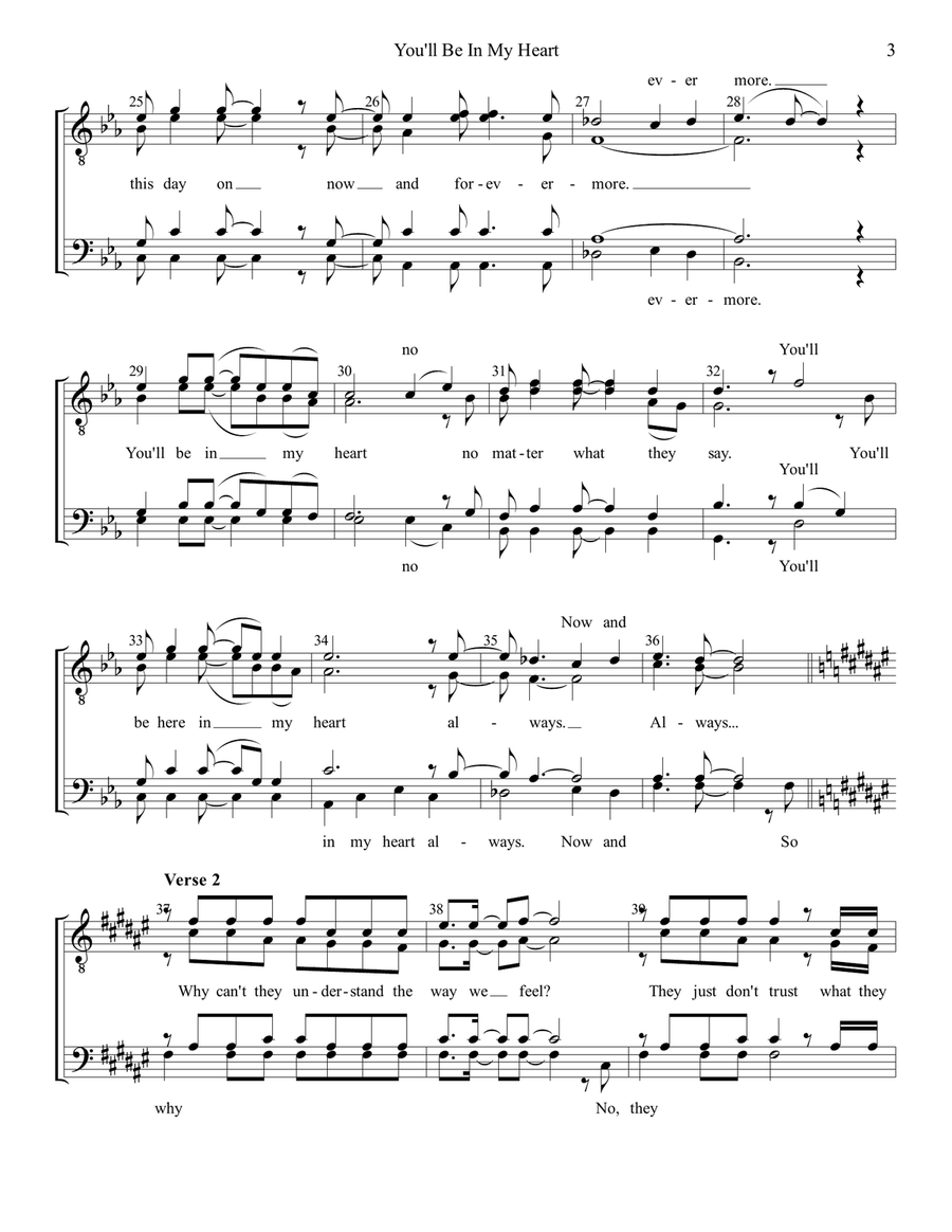You'll Be In My Heart (Pop Version)* TTBB scores gallery preview page 3