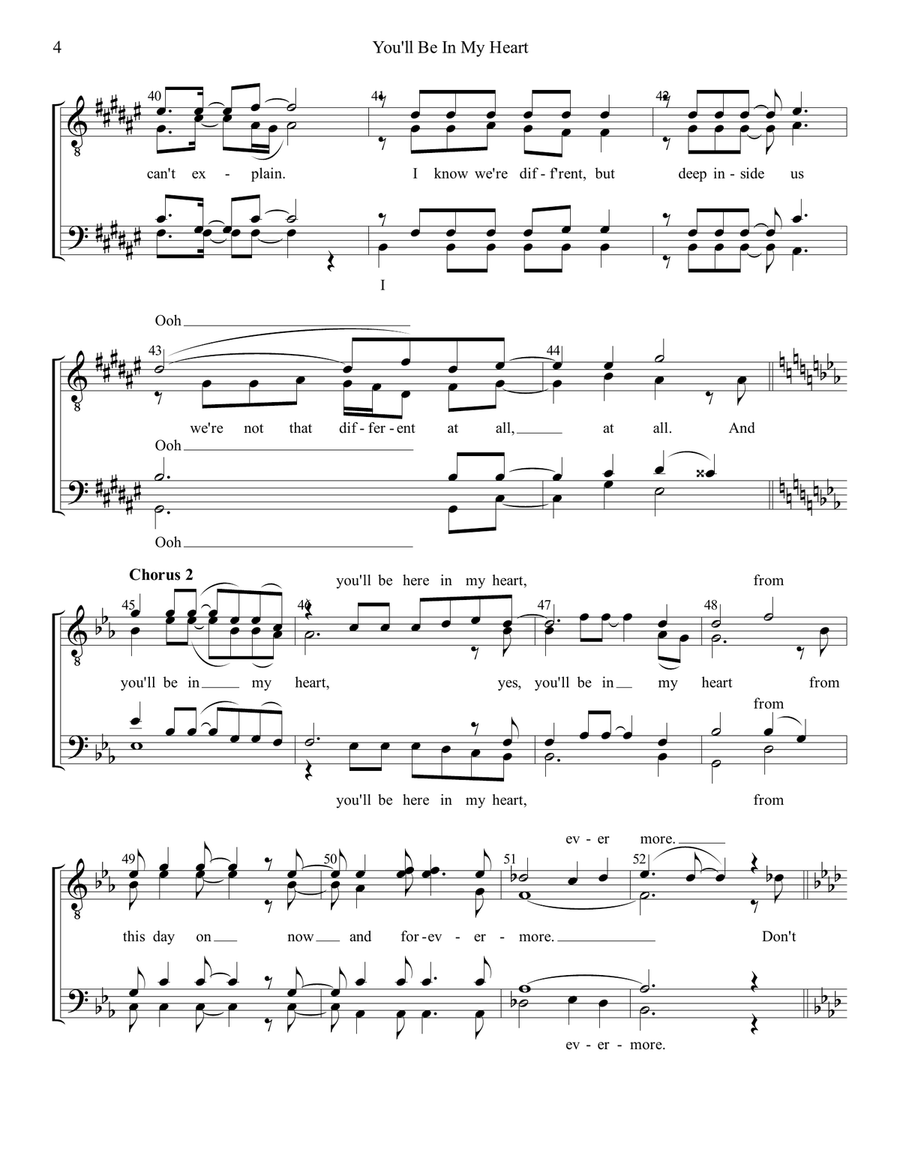 You'll Be In My Heart (Pop Version)* TTBB scores gallery preview page 4