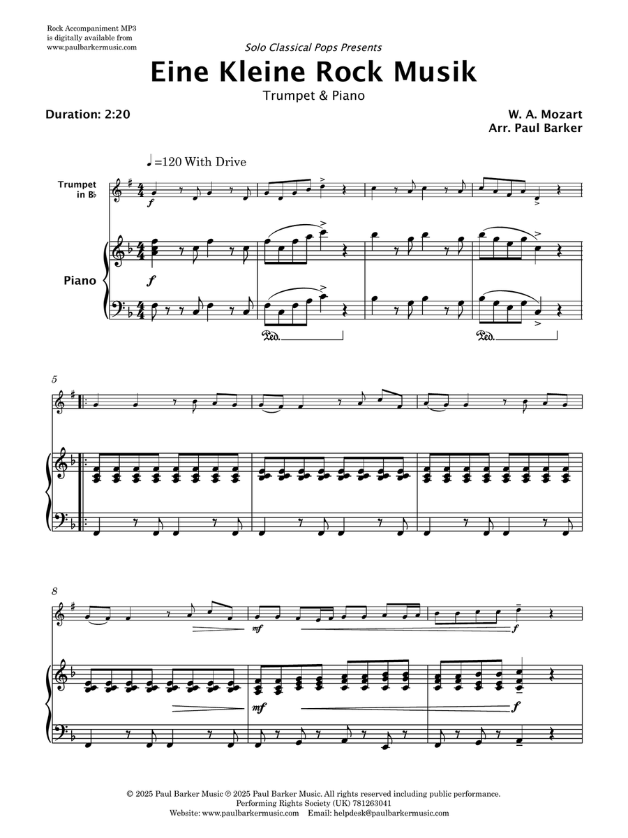 Eine Kleine Rock Music (Trumpet & Piano) B-Flat Trumpet scores gallery preview page 2