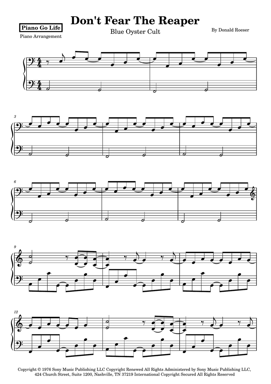 Don't Fear The Reaper Don't Fear The Reaper Piano Solo scores gallery preview page 1