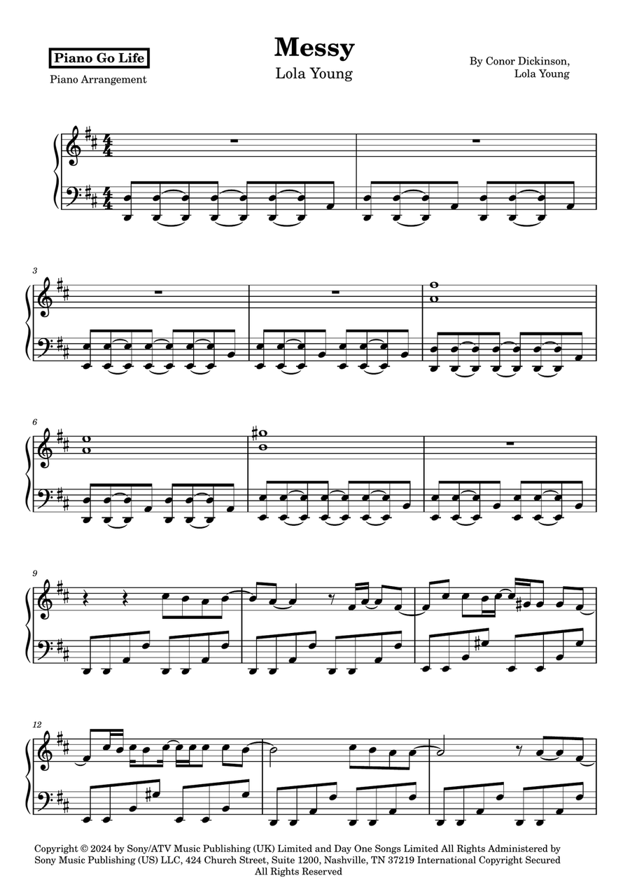 Messy Messy Piano Solo scores gallery preview page 1
