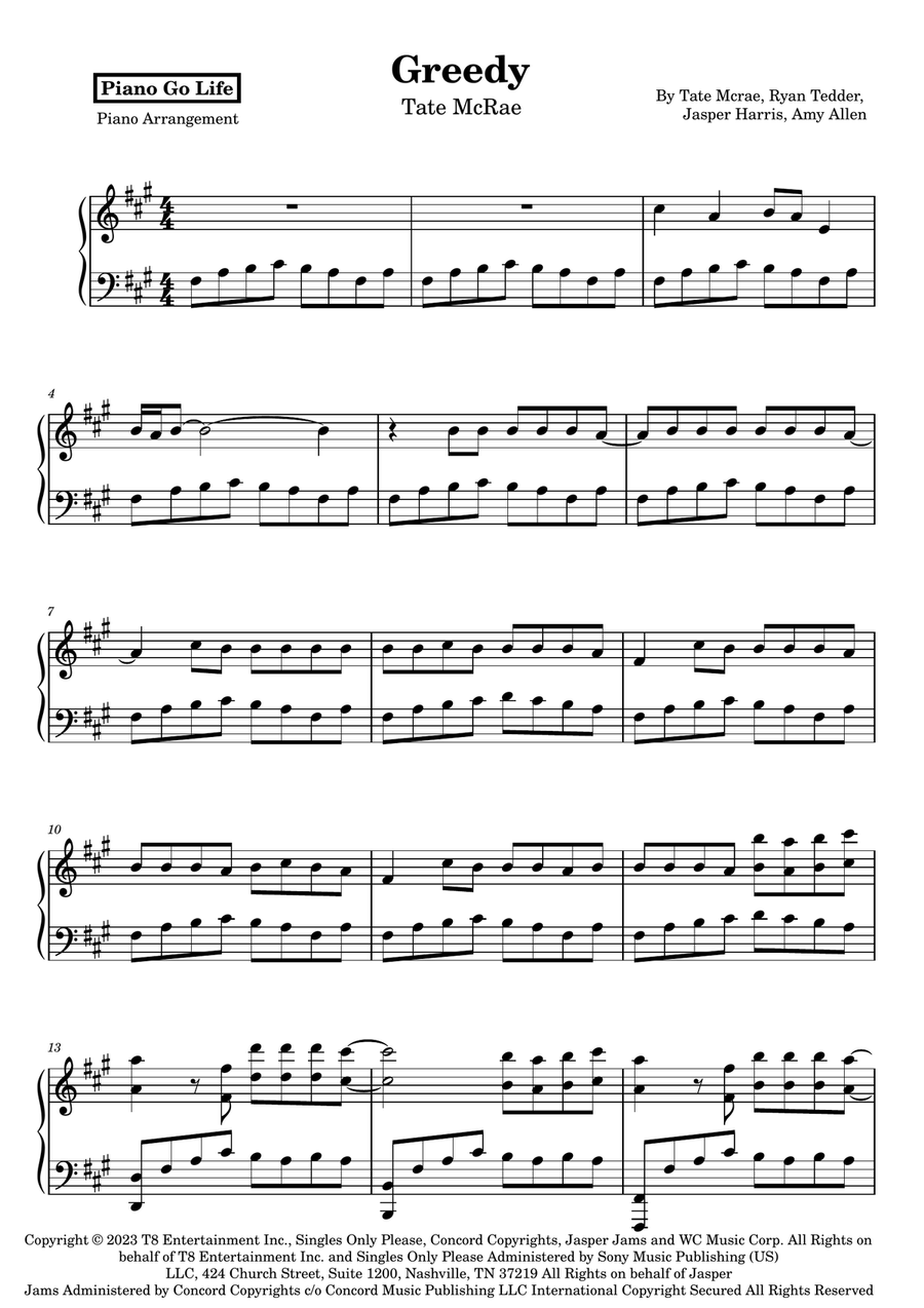 Greedy Greedy Piano Solo scores gallery preview page 1