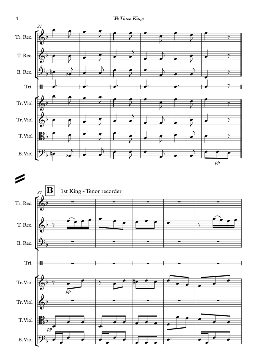 We Three Kings (recorder solists plus strings) Small Ensemble scores gallery preview page 6