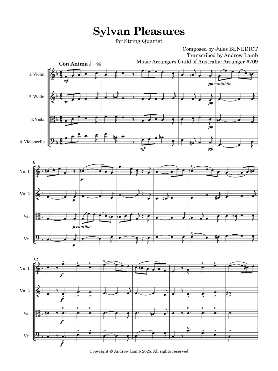 Jules Benedict | Sylvan Pleasures | for String Quartet String Quartet scores gallery preview page 5