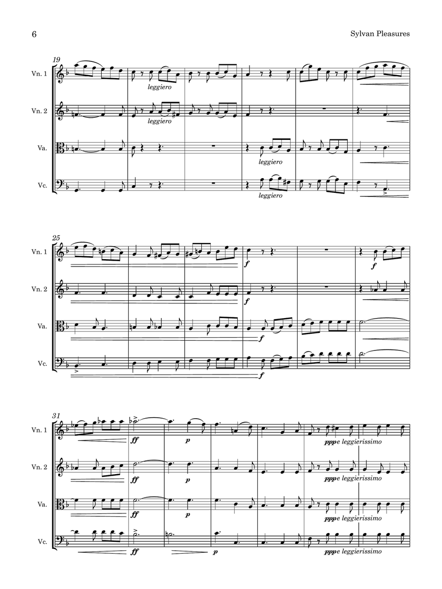 Jules Benedict | Sylvan Pleasures | for String Quartet String Quartet scores gallery preview page 6