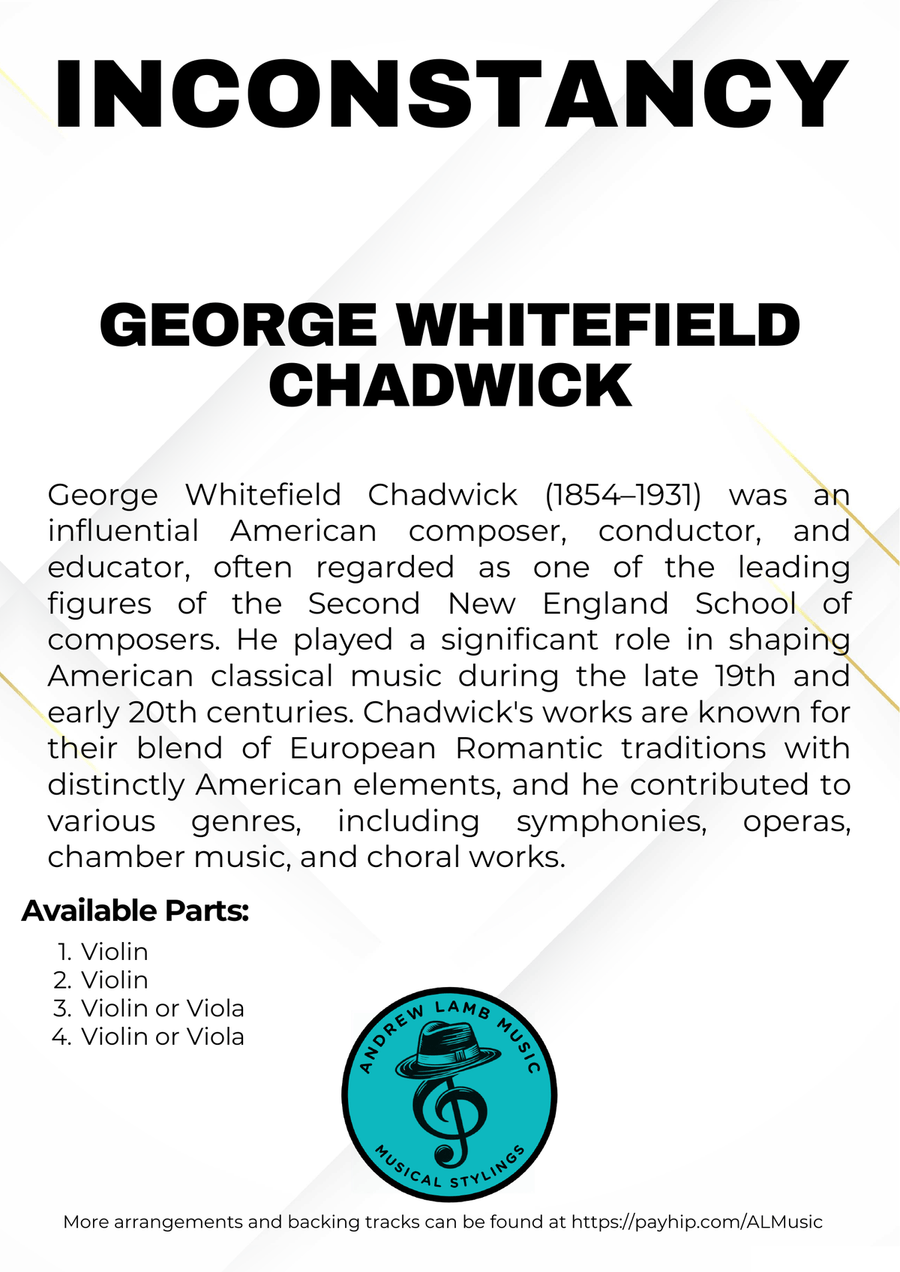 George CHADWICK | Inconstancy | for Violin Quartet String Quartet scores gallery preview page 3