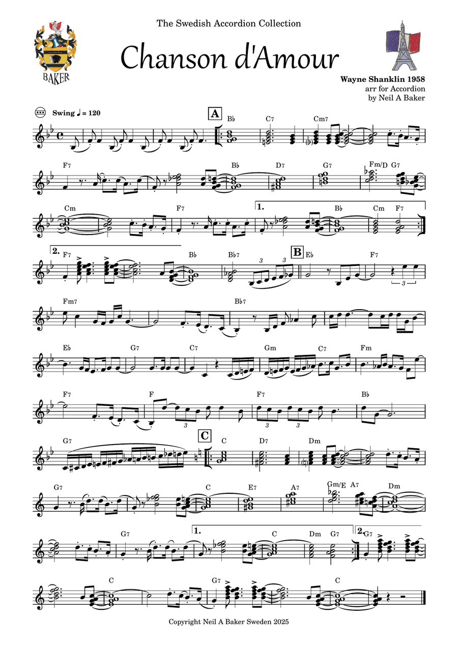 Chanson d´Amour Chanson d´Amour Accordion scores gallery preview page 1