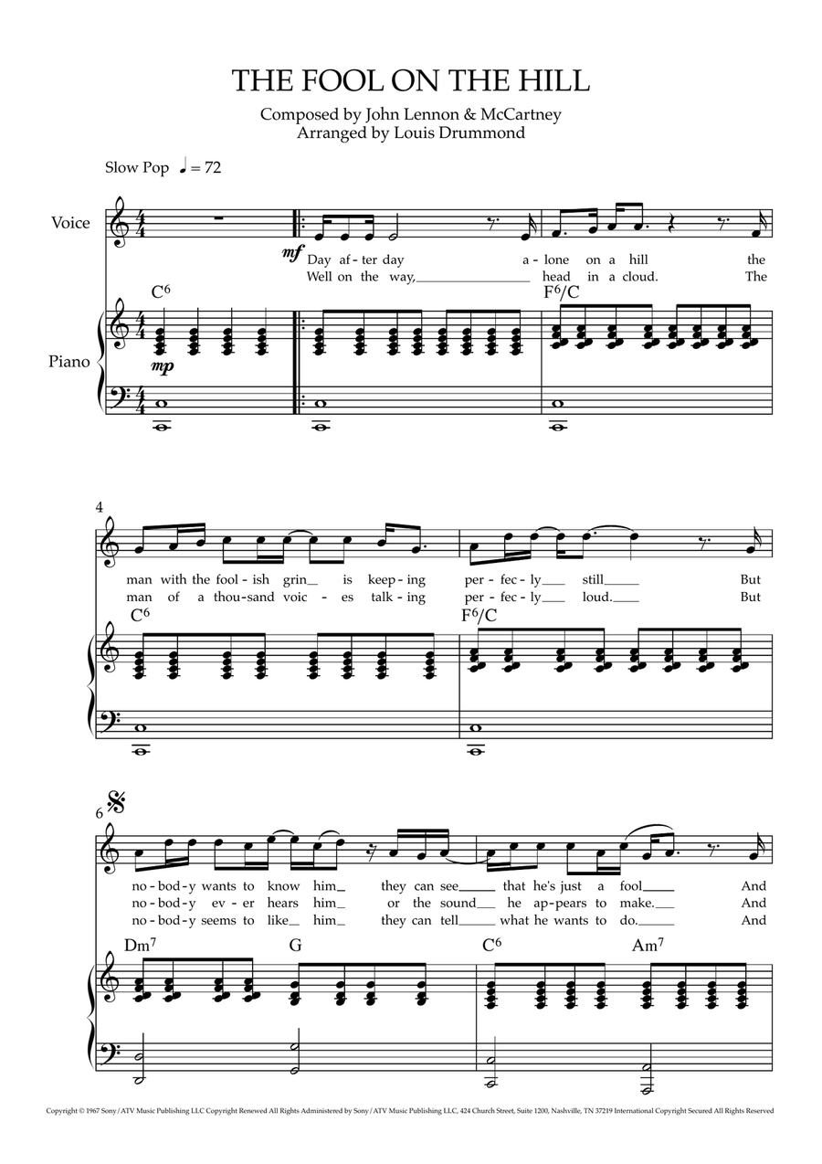 The Fool On The Hill The Fool On The Hill Piano, Vocal scores gallery preview page 1