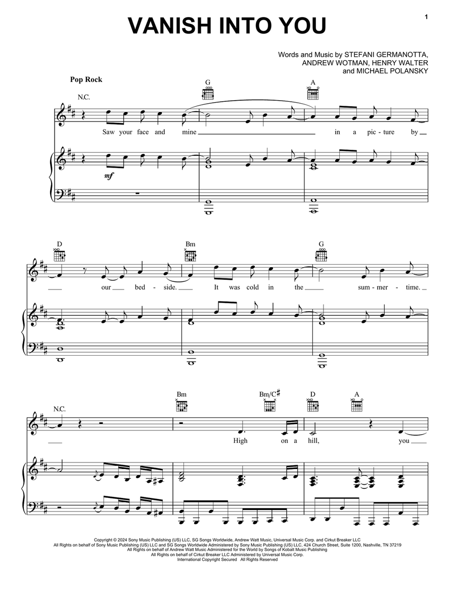 Vanish Into You Vanish Into You Piano, Vocal, Guitar scores gallery preview page 1