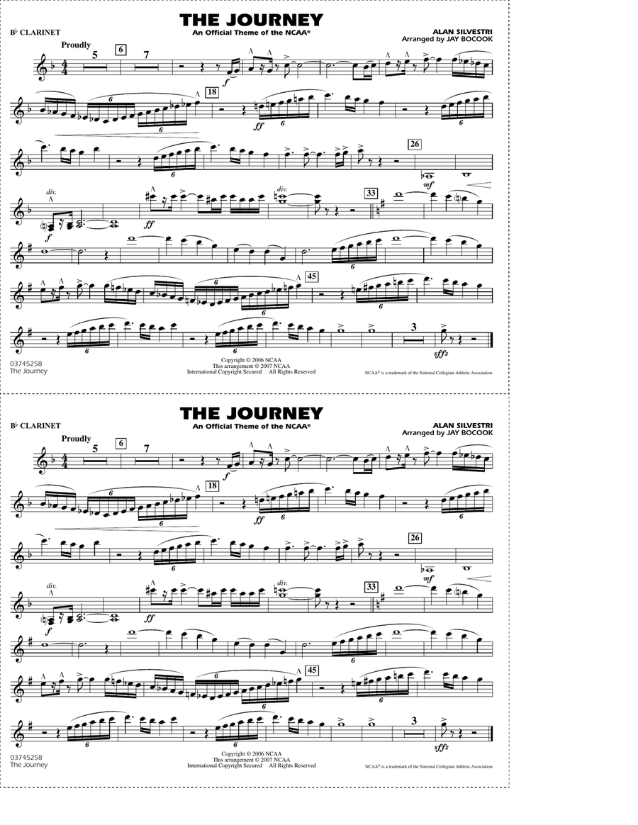 The Journey (An Official Theme of the NCAA) - Bb Clarinet Marching Band scores gallery preview page 1