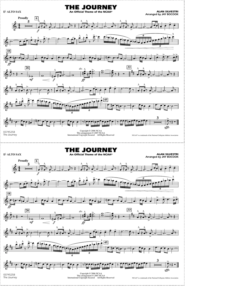 The Journey (An Official Theme of the NCAA) - Eb Alto Sax Marching Band scores gallery preview page 1