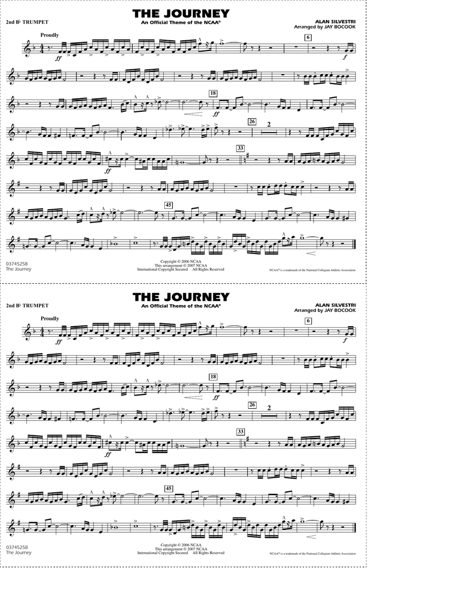 The Journey (An Official Theme of the NCAA) - 2nd Bb Trumpet Marching Band scores gallery preview page 1