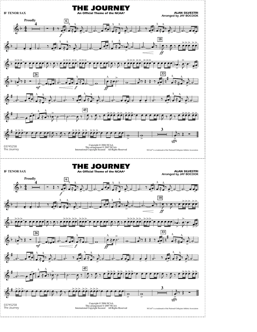 The Journey (An Official Theme of the NCAA) - Bb Tenor Sax Marching Band scores gallery preview page 1