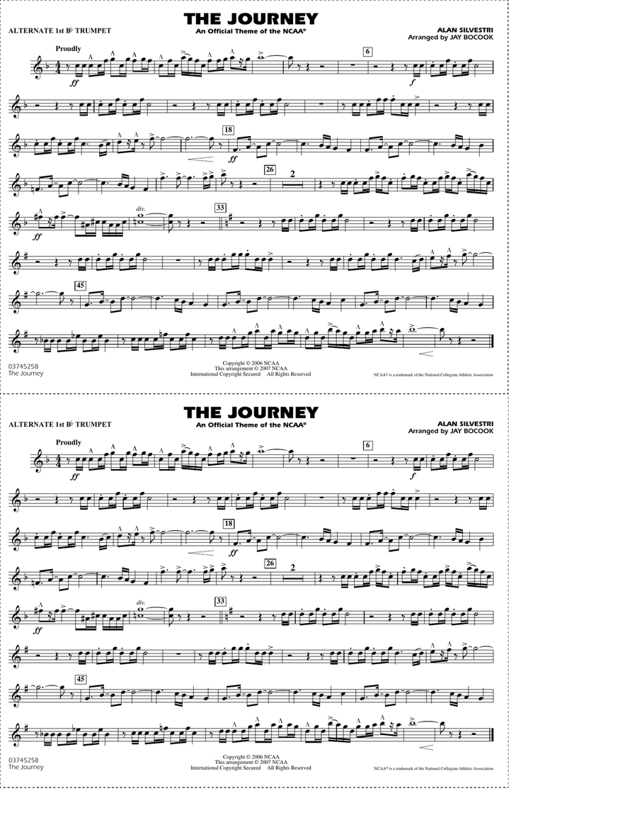 The Journey (An Official Theme of the NCAA) - Alternate 1st Bb Trumpet Marching Band scores gallery preview page 1