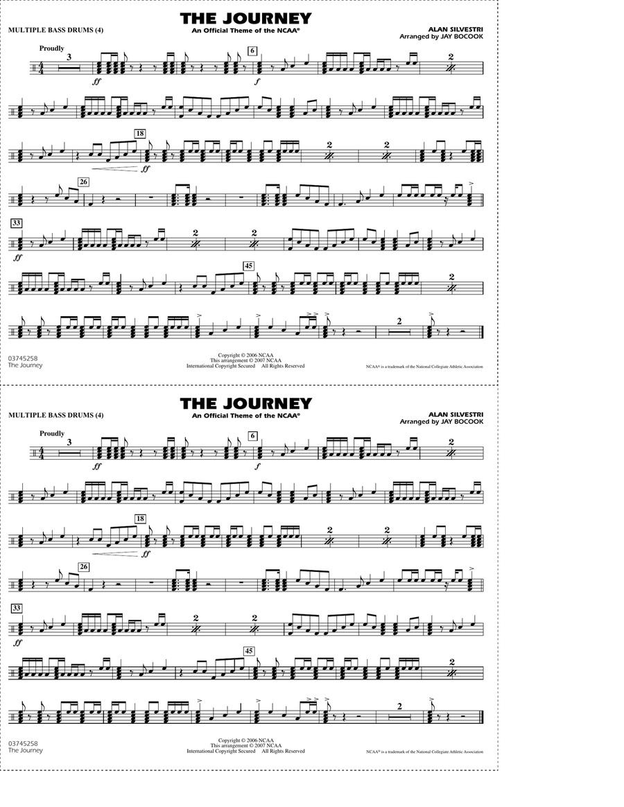 The Journey (An Official Theme of the NCAA) - Multiple Bass Drums Marching Band scores gallery preview page 1