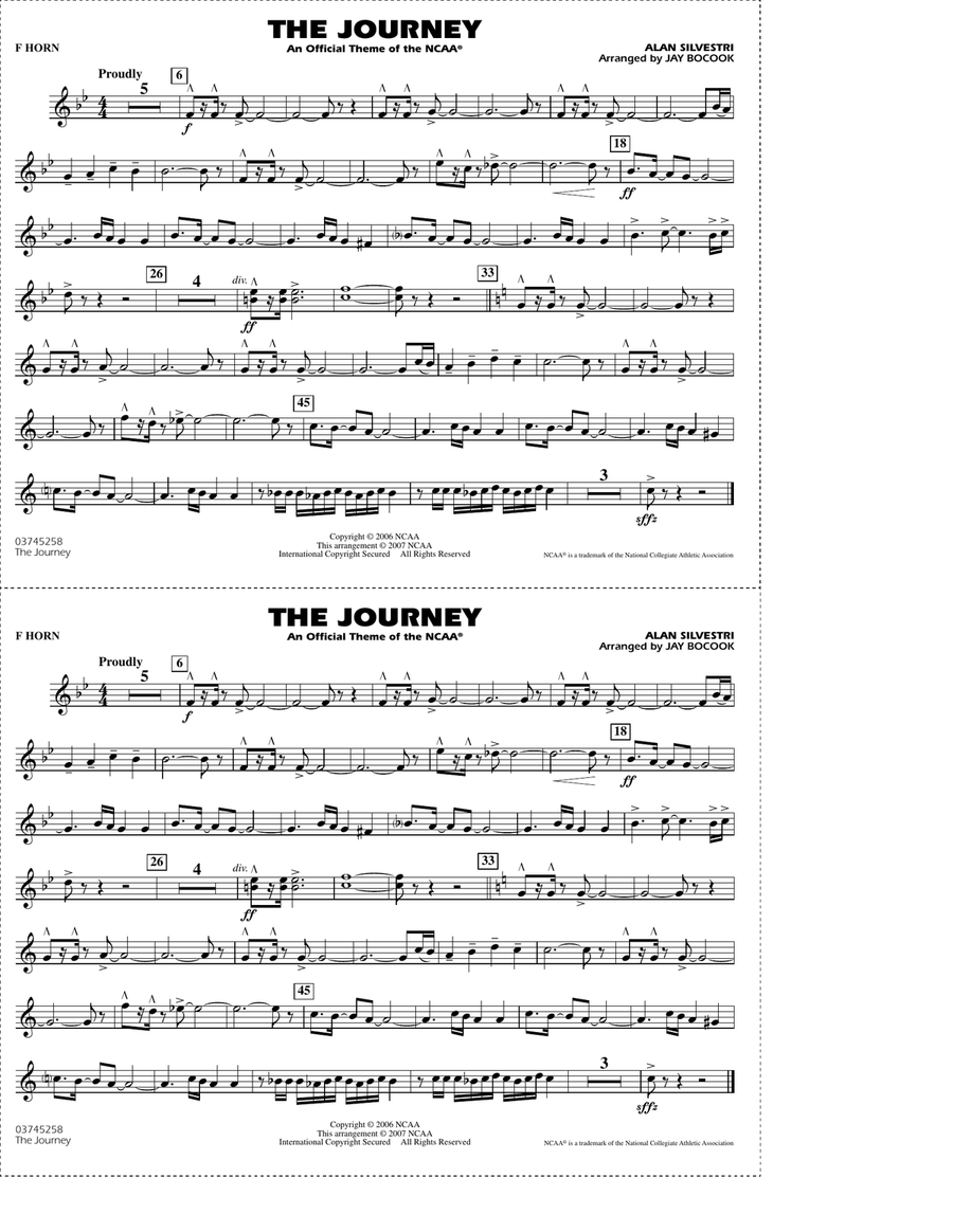 The Journey (An Official Theme of the NCAA) - F Horn Marching Band scores gallery preview page 1