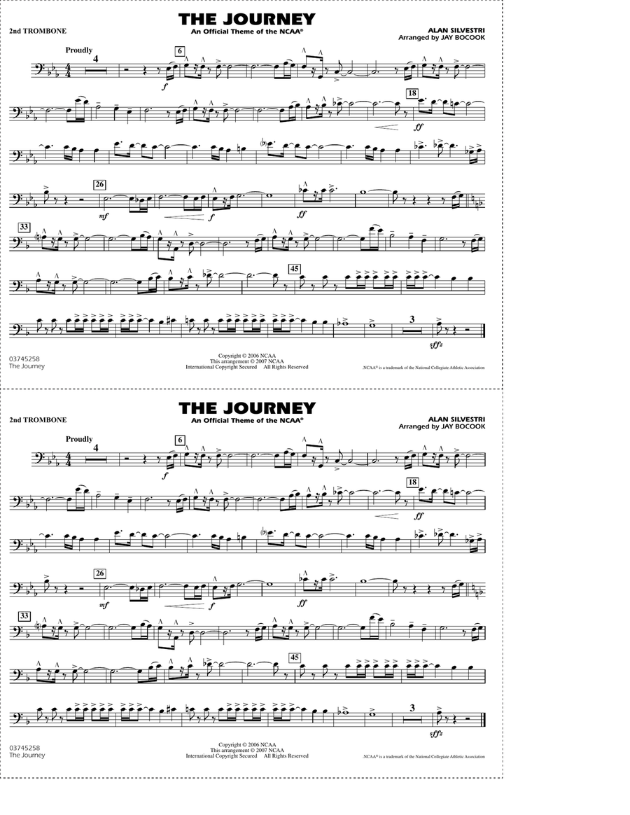 The Journey (An Official Theme of the NCAA) - 2nd Trombone Marching Band scores gallery preview page 1