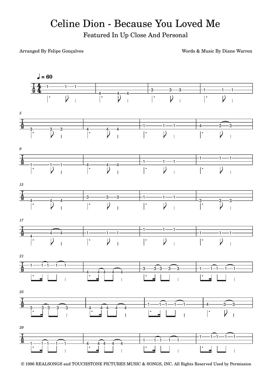 Because You Loved Me Because You Loved Me Acoustic Guitar scores gallery preview page 1