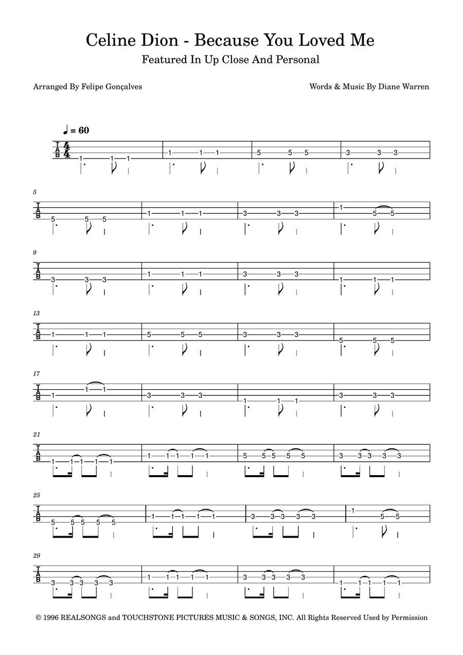 Because You Loved Me Because You Loved Me Acoustic Guitar scores gallery preview page 1