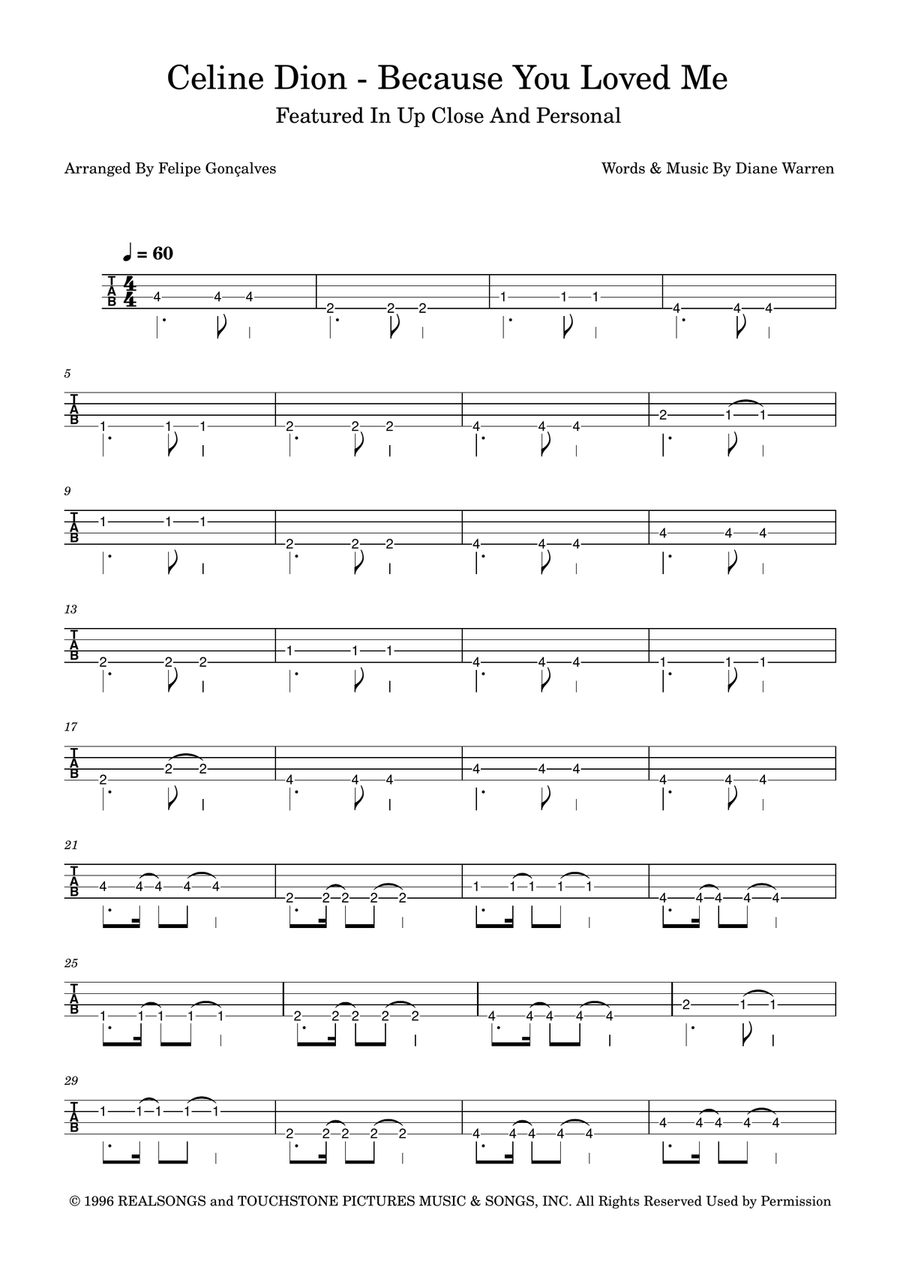 Because You Loved Me Because You Loved Me Acoustic Guitar scores gallery preview page 1