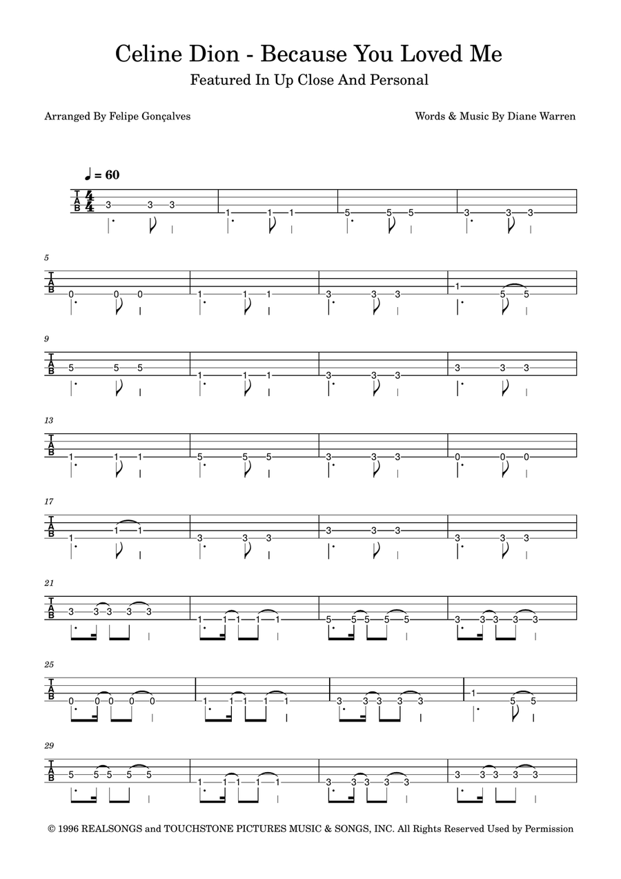 Because You Loved Me Because You Loved Me Acoustic Guitar scores gallery preview page 1