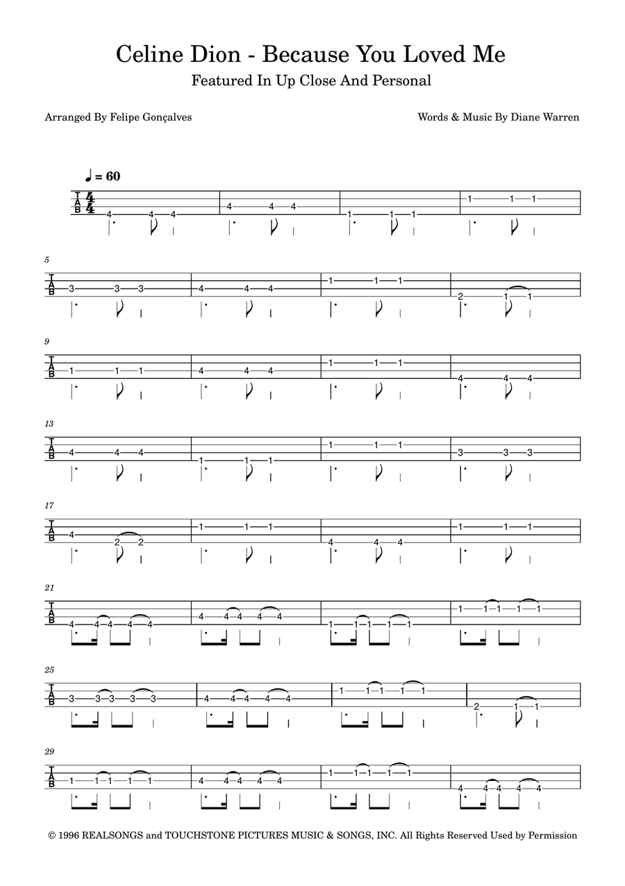 Because You Loved Me Because You Loved Me Acoustic Guitar scores gallery preview page 1