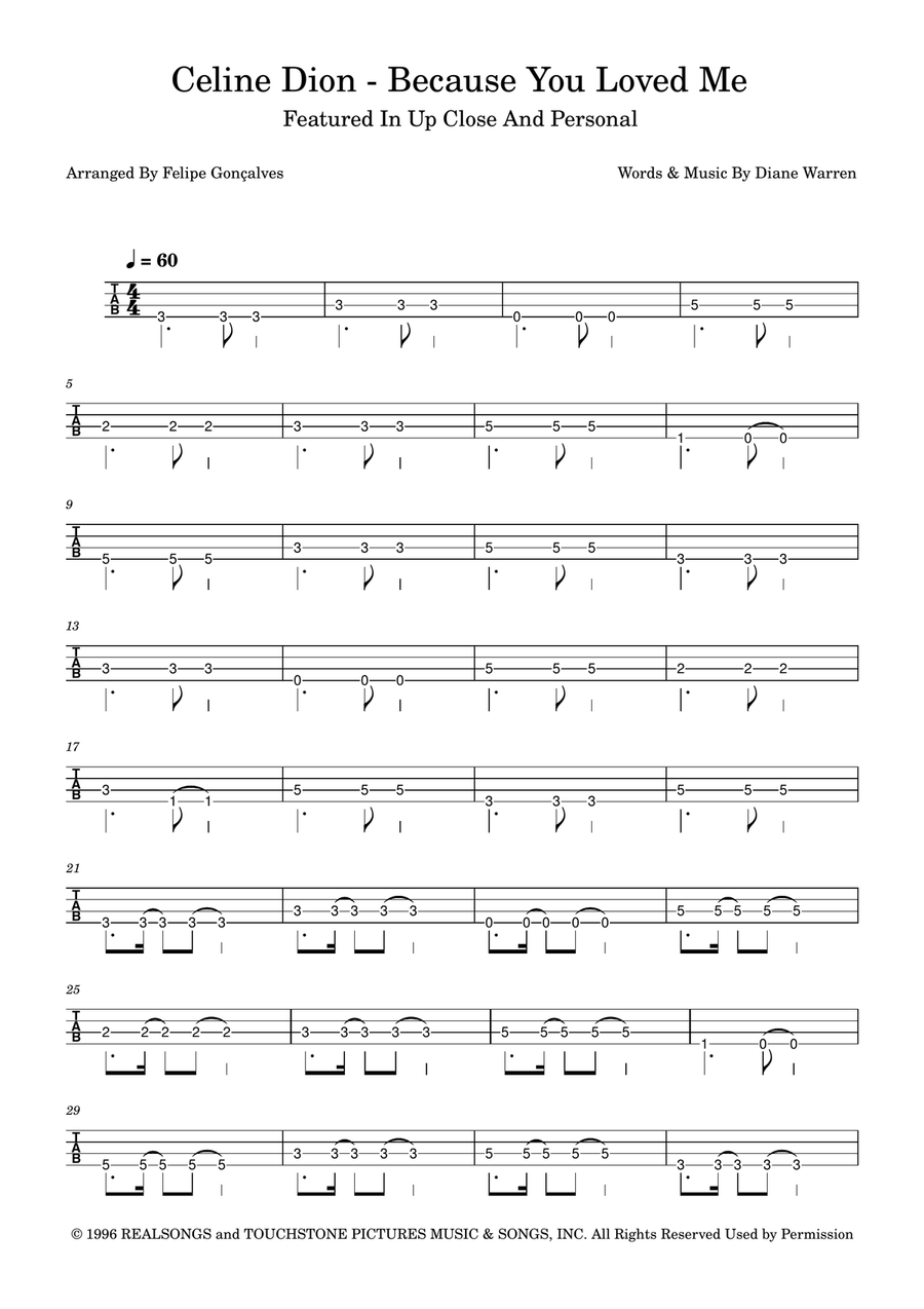 Because You Loved Me Acoustic Guitar scores gallery preview page 1