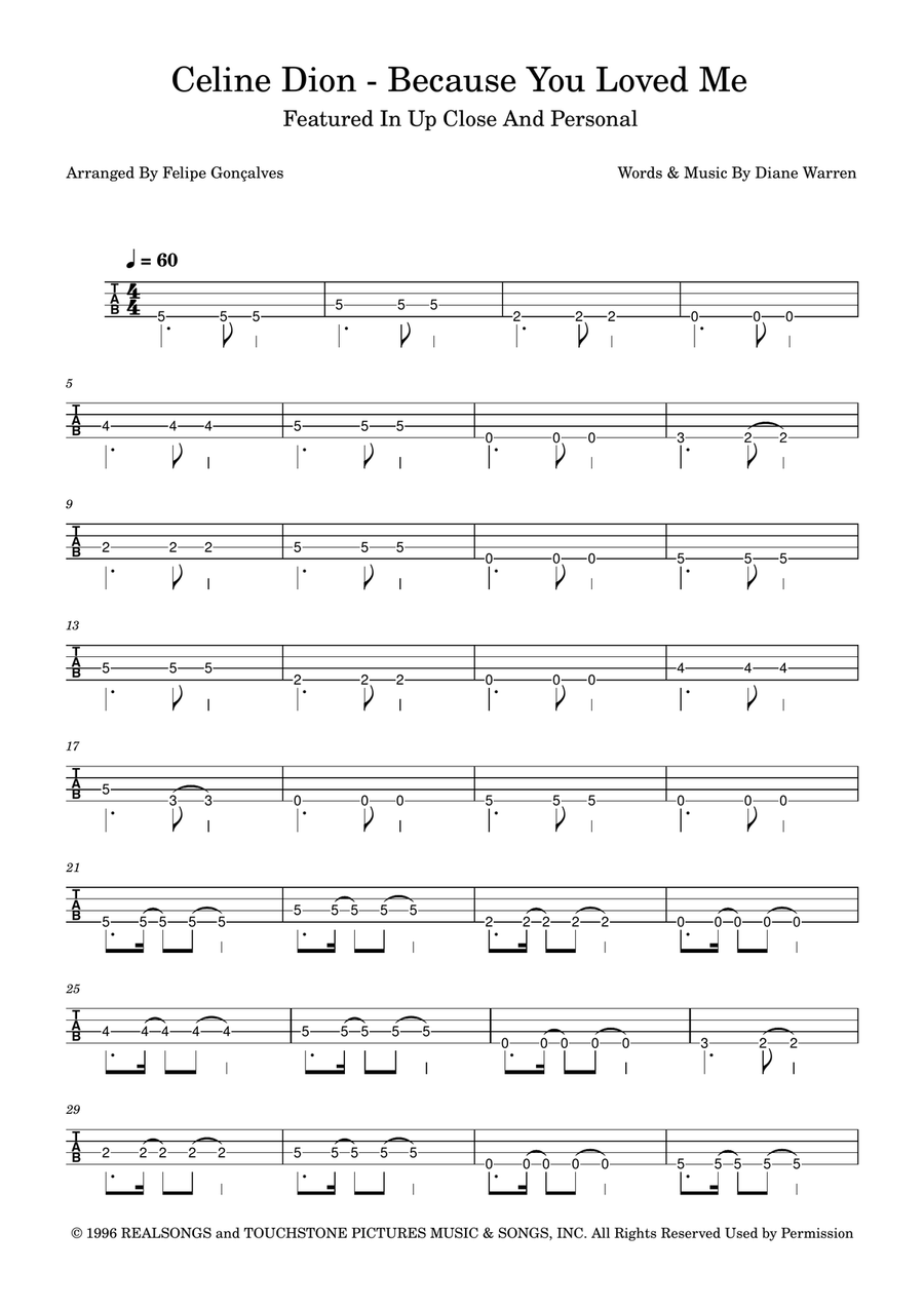 Because You Loved Me Because You Loved Me Acoustic Guitar scores gallery preview page 1