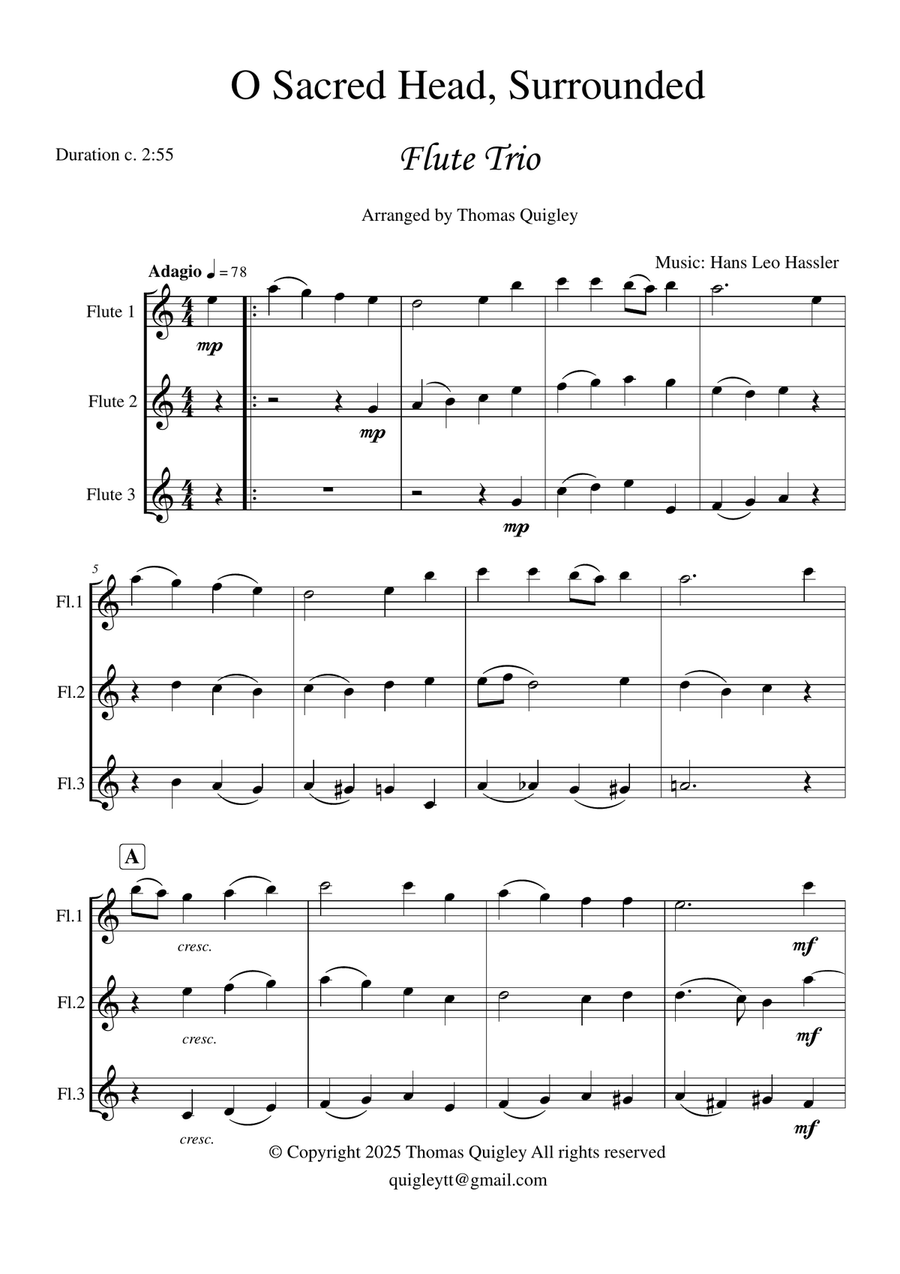 O Sacred Head, Surrounded Flute Trio scores gallery preview page 2
