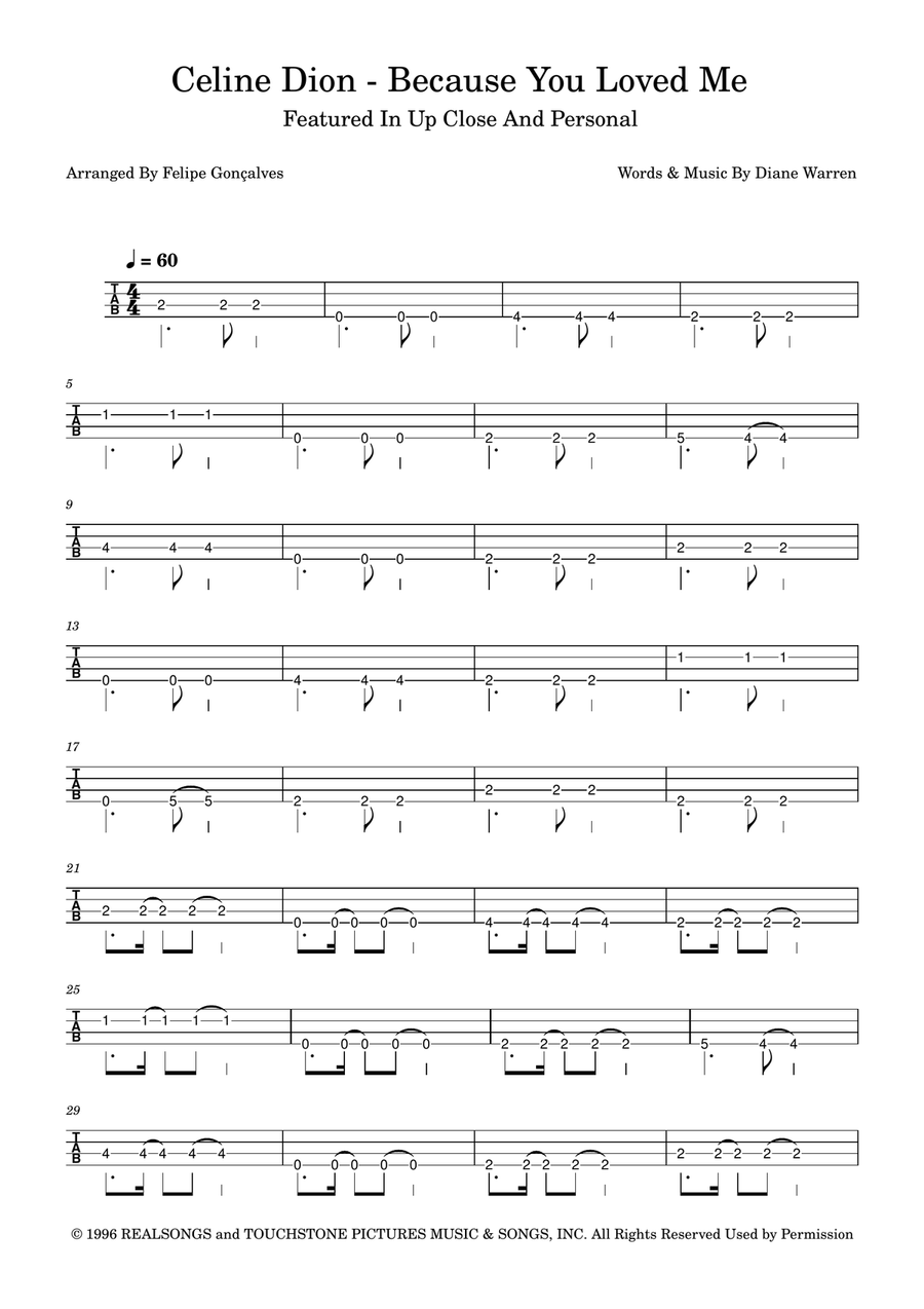Because You Loved Me Acoustic Guitar scores gallery preview page 1