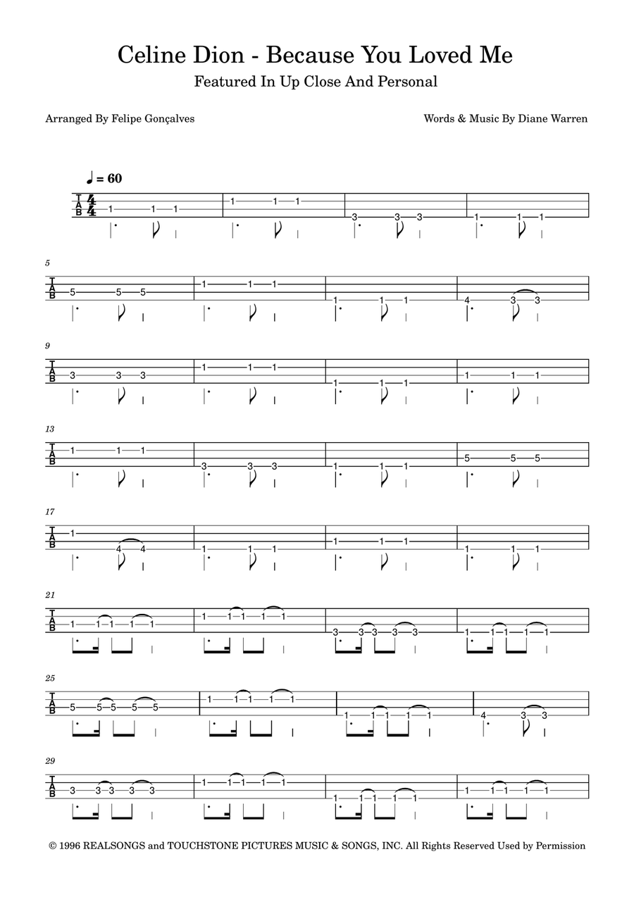 Because You Loved Me Because You Loved Me Acoustic Guitar scores gallery preview page 1