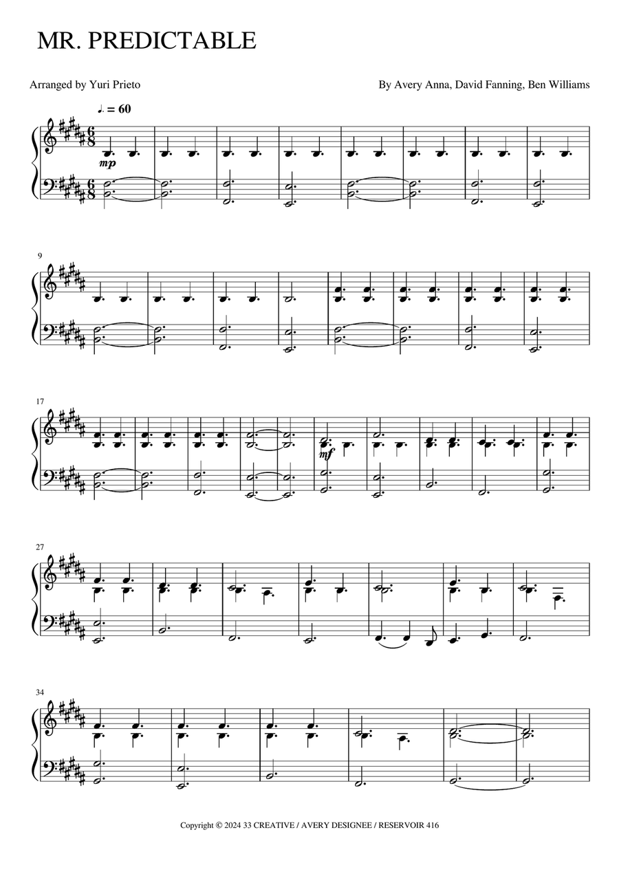 Mr. Predictable Piano Solo scores gallery preview page 1