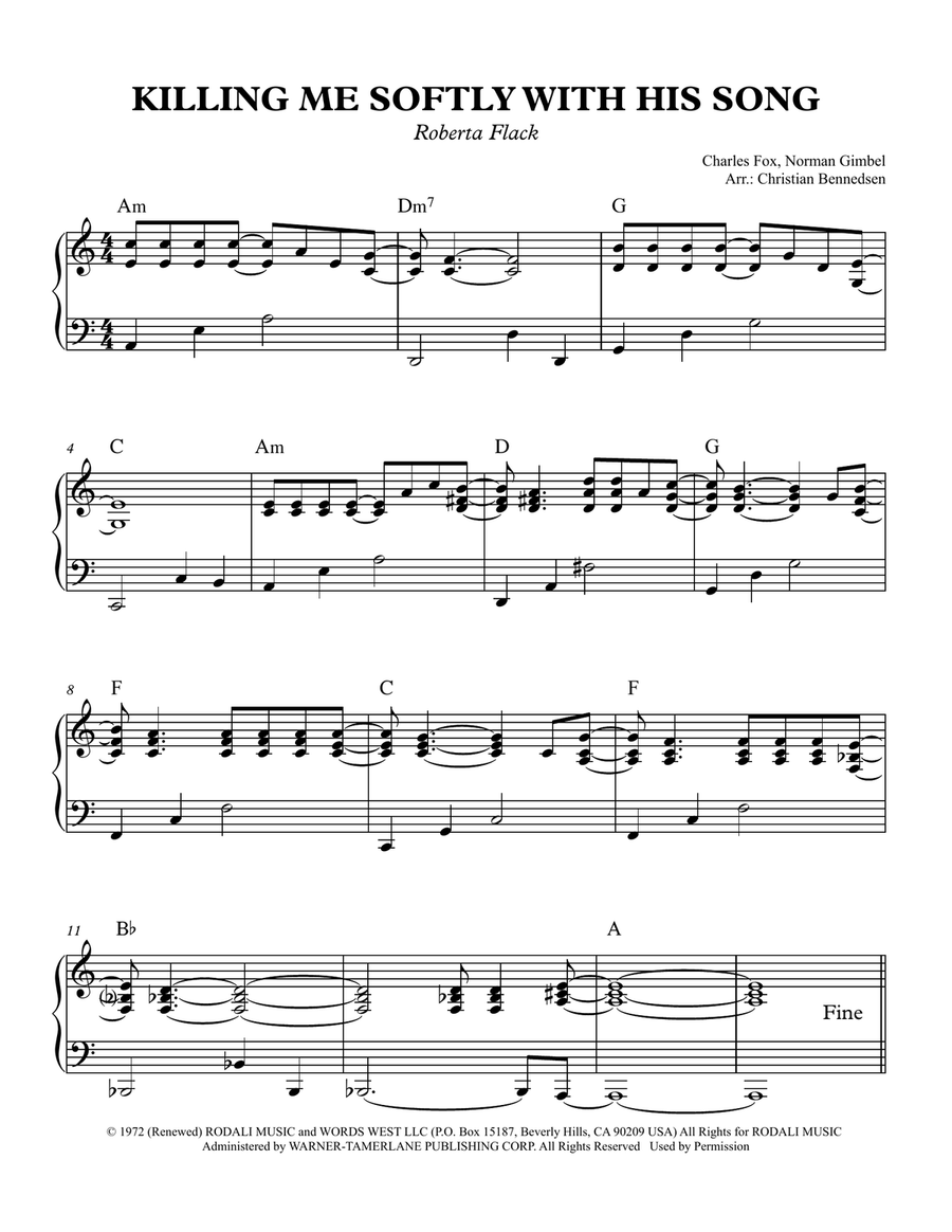 Killing Me Softly With His Song Piano Solo scores gallery preview page 1