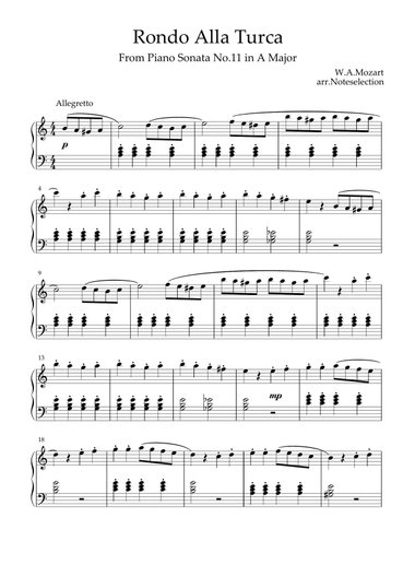 Mozart – Rondo Alla Turca | Simplified & Shortened Version