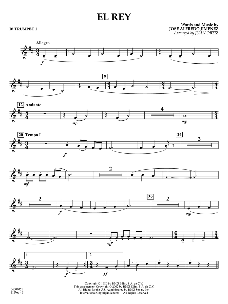 El Rey - Bb Trumpet 1 El Rey - Bb Trumpet 1 Concert Band scores gallery preview page 1