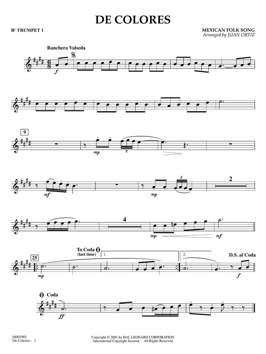 De Colores - Trumpet 1 De Colores - Trumpet 1 Concert Band scores gallery preview page 1