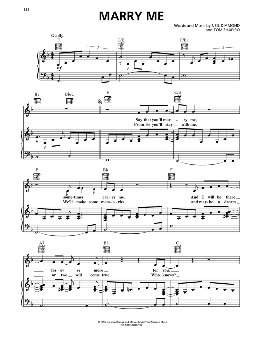 Marry Me Marry Me Piano, Vocal, Guitar scores gallery preview page 1