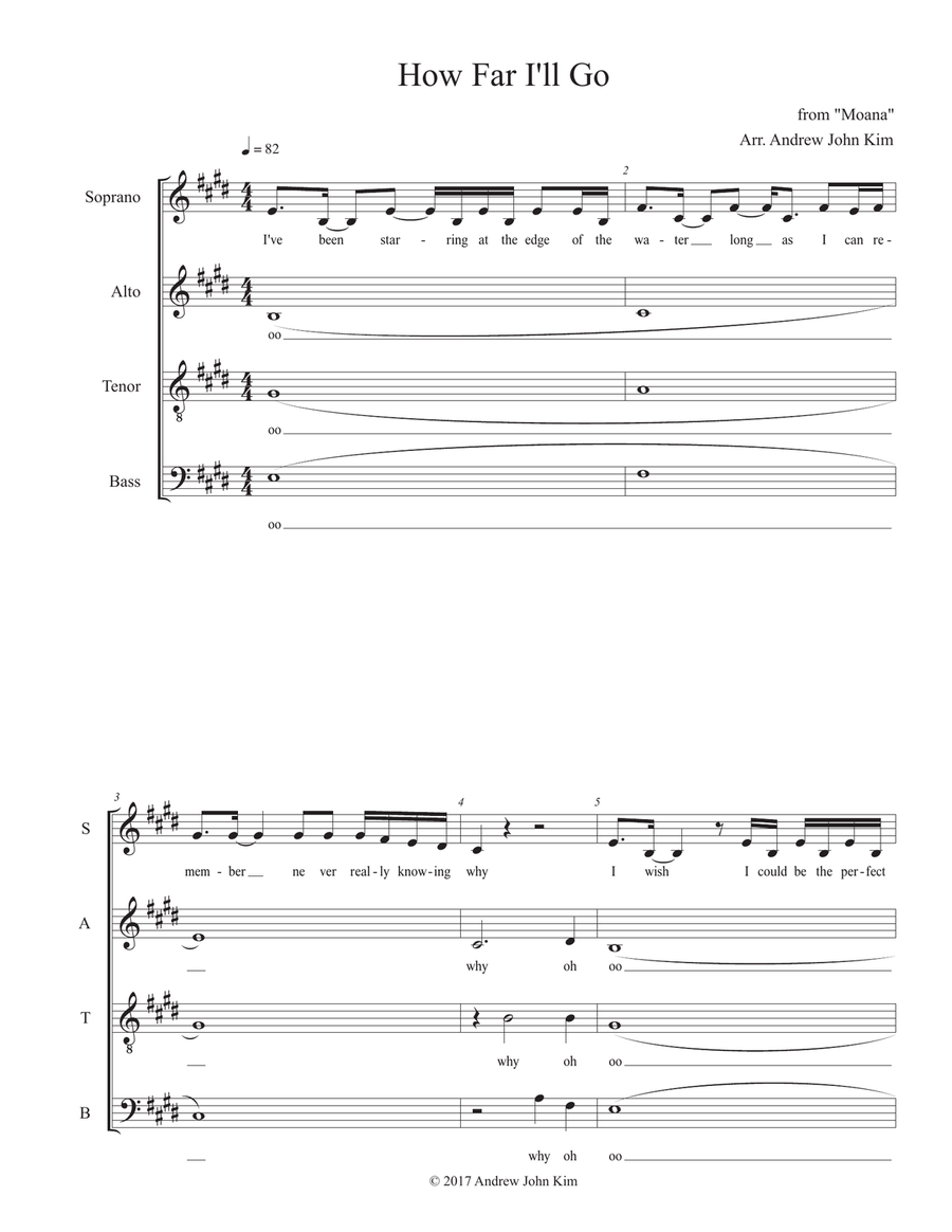 How Far I'll Go How Far I'll Go 4-Part scores gallery preview page 1