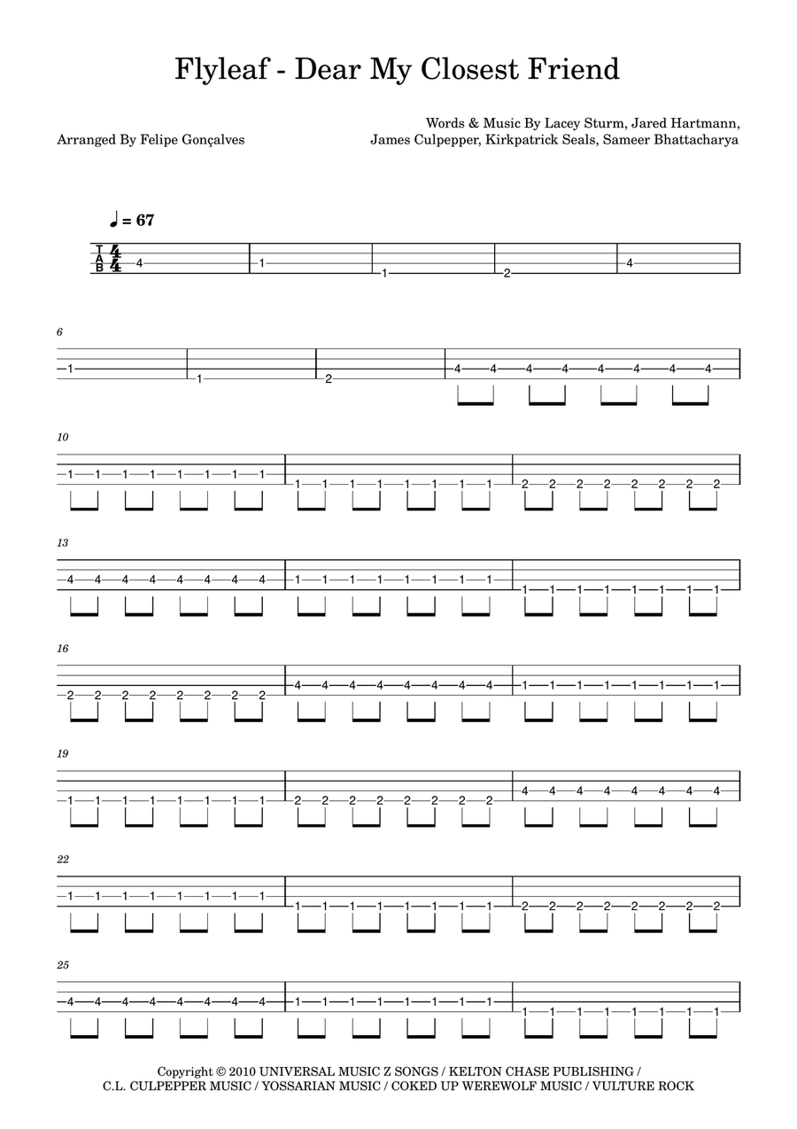 Dear My Closest Friend Dear My Closest Friend Bass Guitar Tablature scores gallery preview page 1