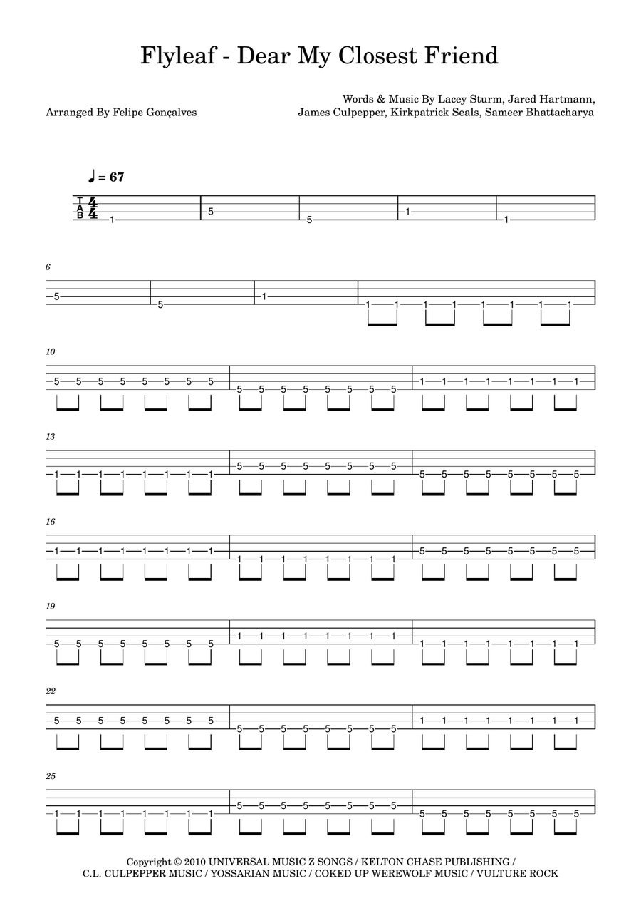 Dear My Closest Friend Dear My Closest Friend Bass Guitar Tablature scores gallery preview page 1