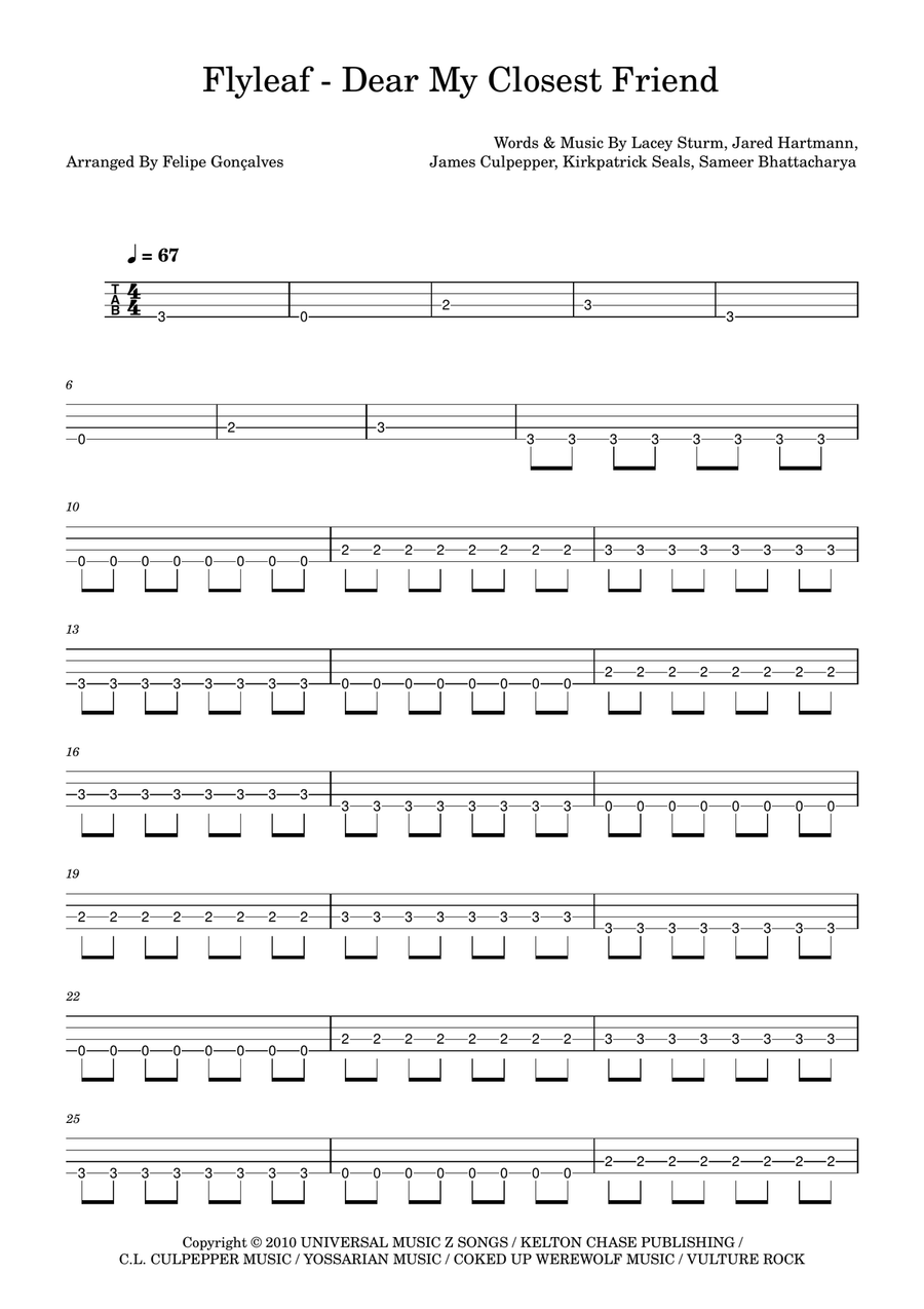 Dear My Closest Friend Dear My Closest Friend Bass Guitar Tablature scores gallery preview page 1