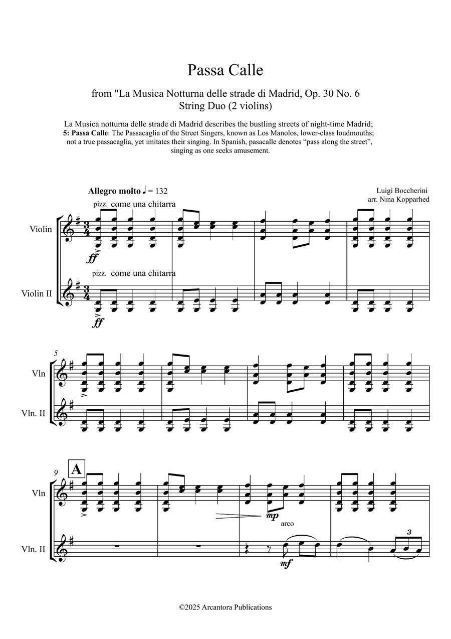 Passa Calle from La Musica Notturna delle strade di Madrid Op 30 No. 6 arr. String Duo (2 violins) String Duet scores gallery preview page 3