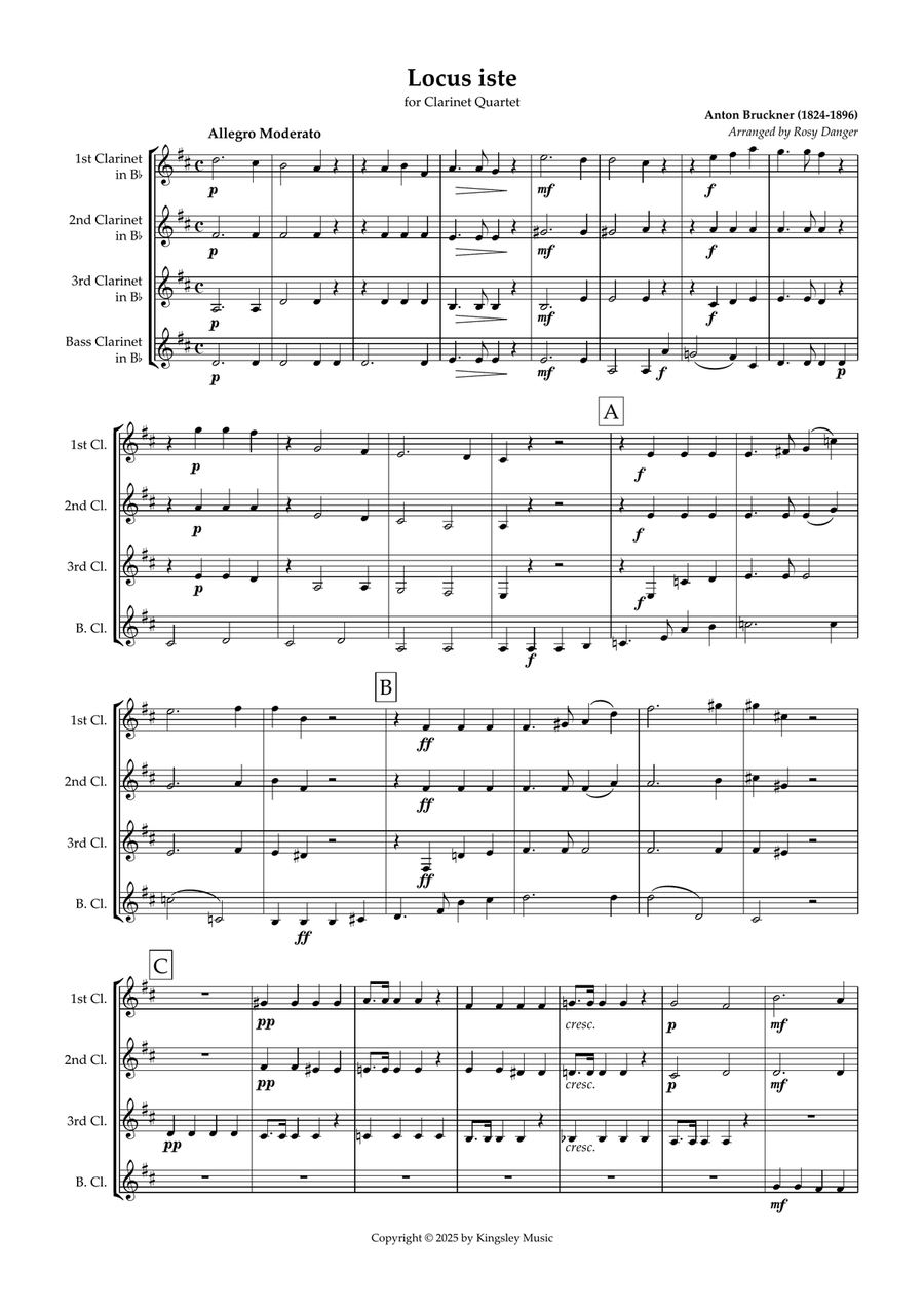 Locus Iste (Clarinet Quartet) Clarinet Quartet scores gallery preview page 1