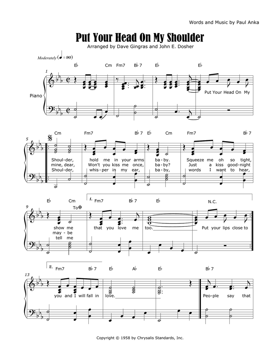 Put Your Head On My Shoulder Piano, Vocal scores gallery preview page 1
