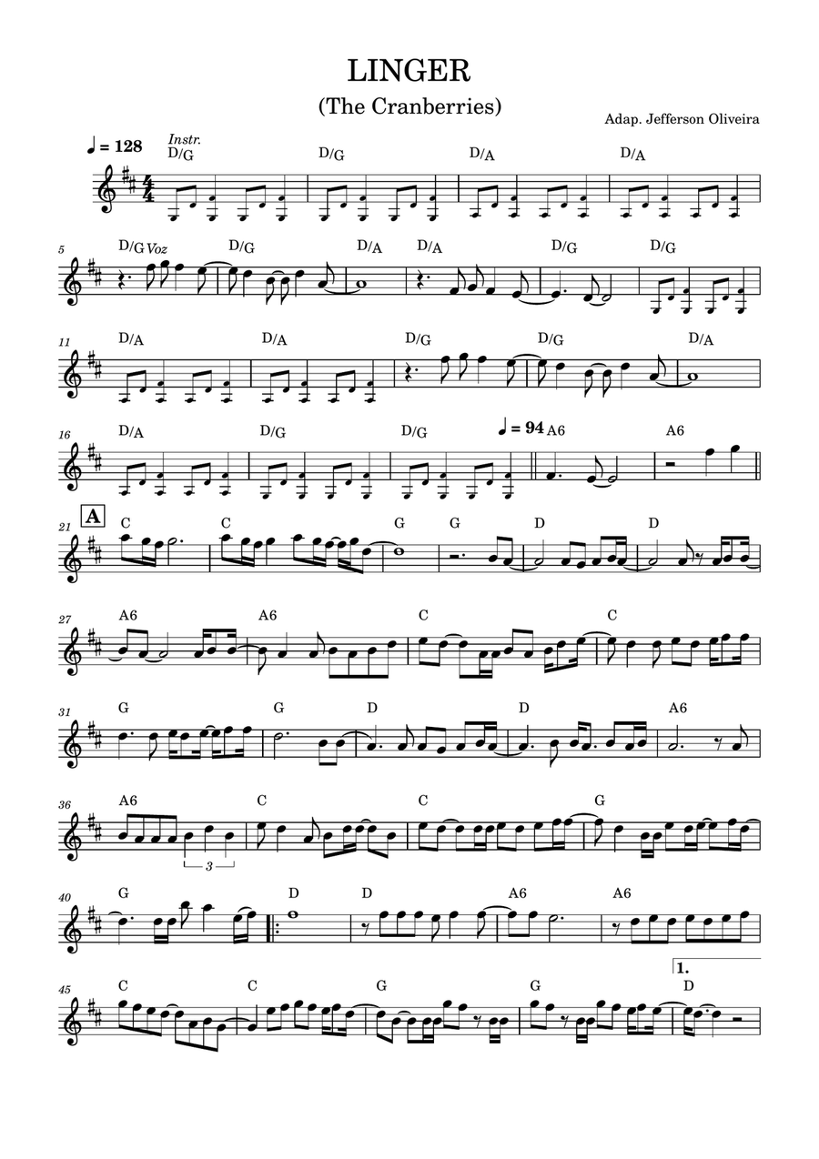 Linger - Partitura com cifra Piano Solo scores gallery preview page 1