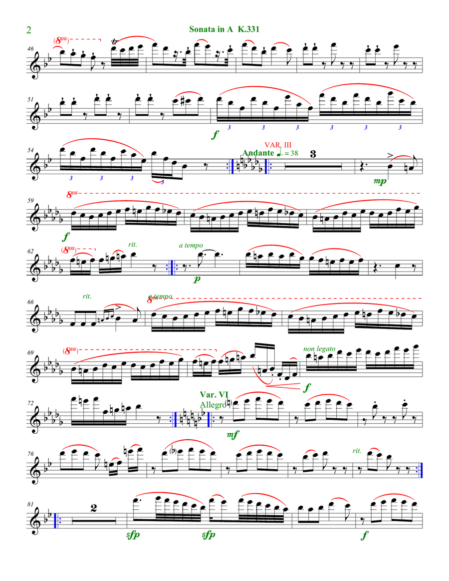 Sonata in A, K. 331., First Movement Woodwind Quintet scores gallery preview page 2